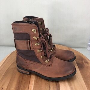 Sorel Major Brown Leather Combat Lace Up Zip Ankle Boots Womens Size 6.5